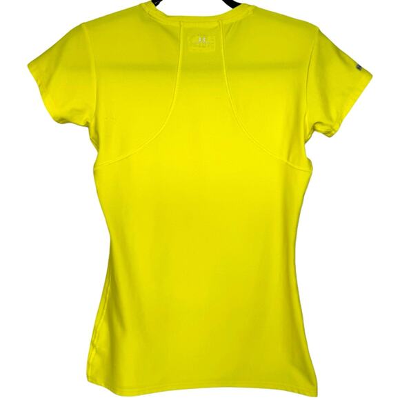 Under Armour HeatGear Athletic Shirt V-Neck Top Athleisure Yellow Womens S - Picture 2 of 9